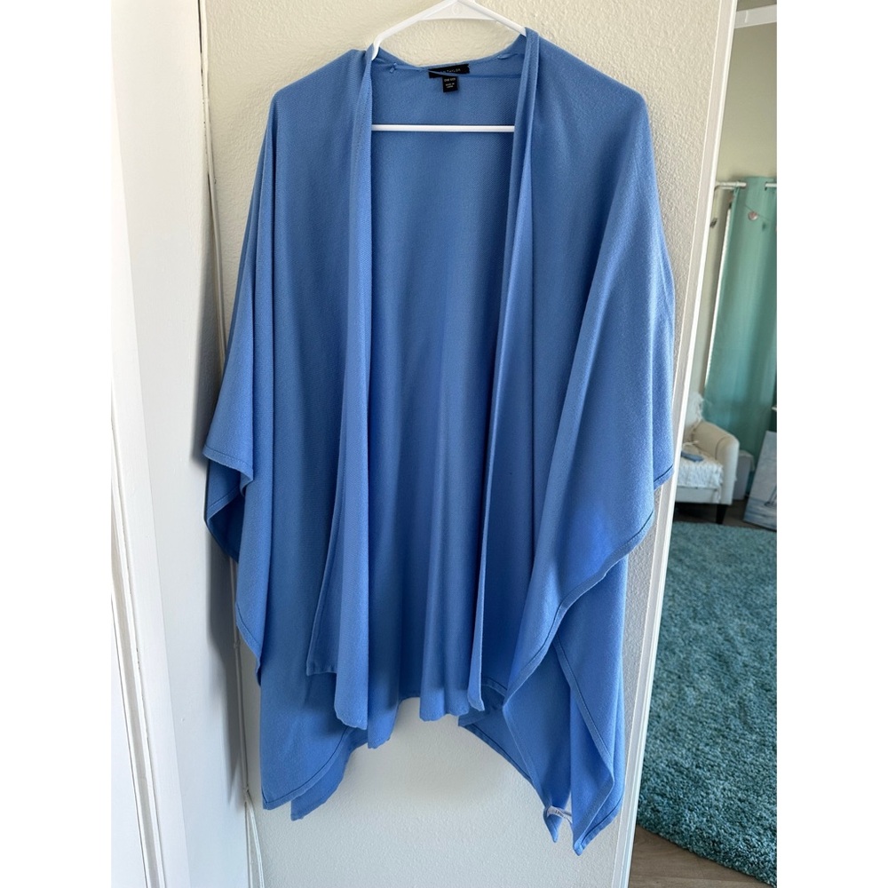 Soft Blue Draped Open Front Wrap Poncho Cardigan Ann Taylor OS